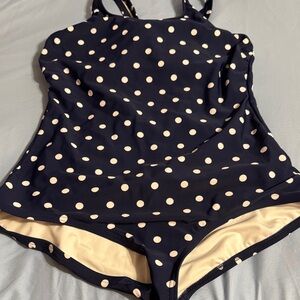 Lands End Polka Dot One-Piece Swimsuit Womens 10-12